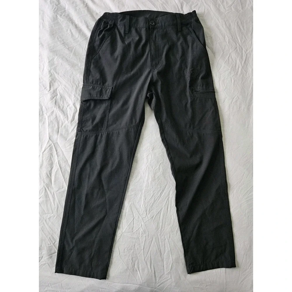 Yawho Sports Cargo Pants Legendary Since 1941 Black Elastic Waist Size Small‎ - Picture 2 of 8